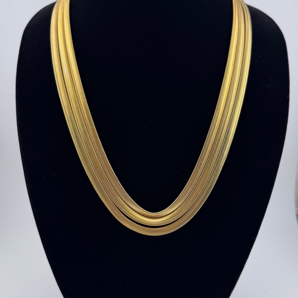Vintage Gold Tone Multi-Strand Flat Serpentine Chain Statement Necklace